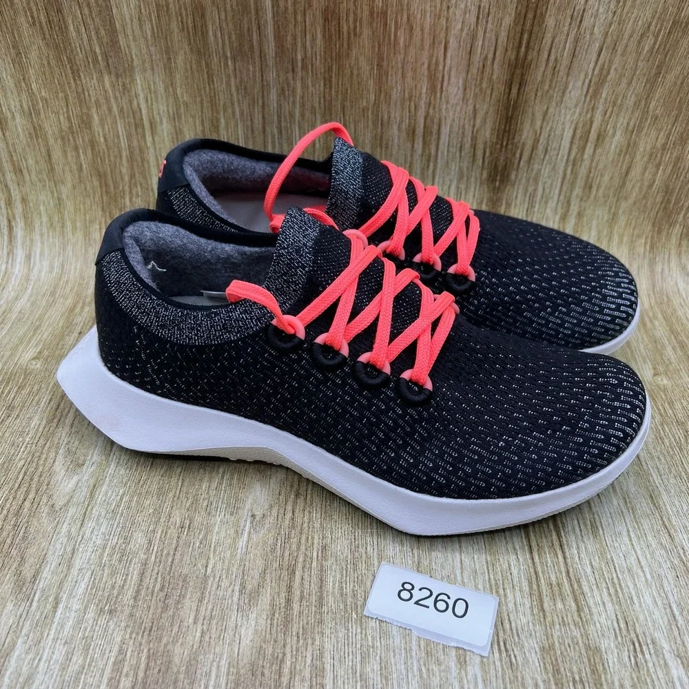 Allbirds Tree Dashers 2 Women's Size 9.5 Black‎ Neon Coral Running Sneakers TD2